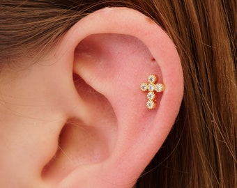 16G Dainty Cross Cartilage Stud Earrings Tragus Stud Cross Conch Earrings Cartilage Helix Stud Flat Back Labret Stud Cross Ear Piercings