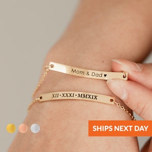 Custom Bracelet Personalized Mothers Day Gift Mom Jewelry Name Bracelet Engraved Bracelet Dainty Bar Bracelet Wedding Gift Handmade Gifts