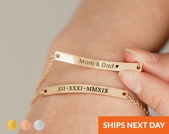 Custom Bracelet Personalized Mothers Day Gift Mom Jewelry Name Bracelet Engraved Bracelet Dainty Bar Bracelet Wedding Gift Handmade Gifts