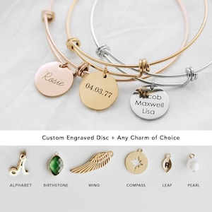 Choose Your Charm Bracelet Custom Personalized Gift for Mom Nana Stack Charm Bangle Handmade Birthday Gifts For Her Mothers Day Gift Wedding image 2