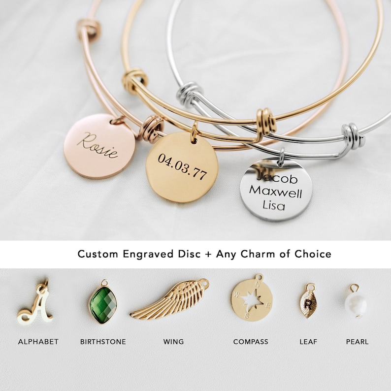 Choose Your Charm Bracelet Custom Personalized Gift for Mom Stack Charm Bangle Handmade Birthday Gifts For Her Unique Holiday Gift Wedding image 2