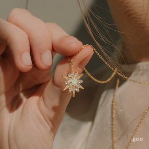 Genuine Opal Star Necklace Sterling Silver North Star Necklace Celestial Bridesmaid Gift Layering Gemstone Jewelry For Women Christmas Gift