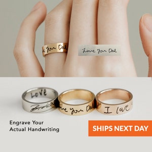 Personalized Gift Engraved Band Ring Custom Handwriting Actual Signature Promise Memorial Ring Handmade Jewelry for Him Mothers Day Gift