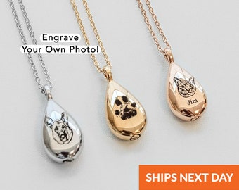 Cremate Jewelry Custom Pet Portrait Pet Urn Necklace Cremation Pet Ashes Necklace Paw Print Dog Gift Personalized Gift Cat Owners