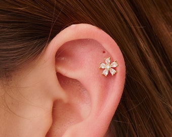 16g delicado flor cartilagem brincos tragus parafuso prisioneiro flor concha brinco cartilagem helix parafuso prisioneiro de volta plana labret parafuso prisioneiro flor orelha piercings