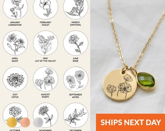 Geboorte bloem ketting geboortesteen gepersonaliseerde Moederdag cadeau voor nieuwe moeder geschenken handgemaakte sieraden geboorte maand bloem sieraden cadeau voor moeder