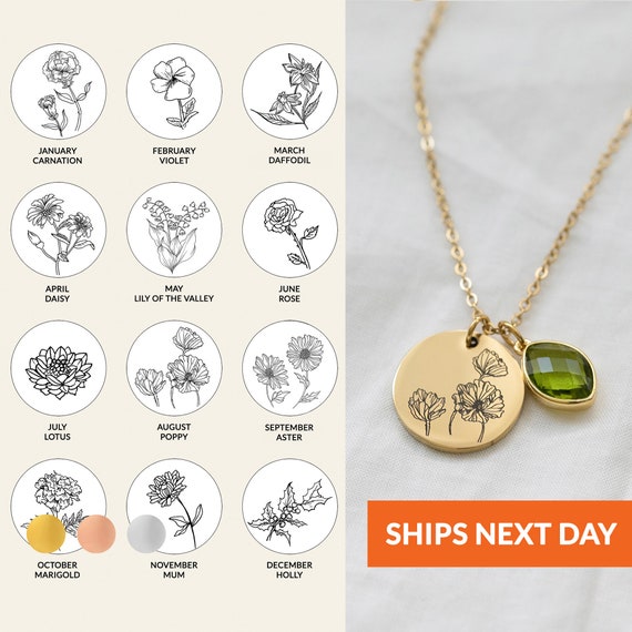 Birth Month Flower Necklace Birth Month Flower Necklace