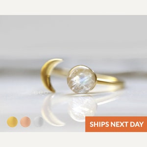 Dainty Gold Moonstone Rings For Women Celestial Jewelry Christmas Gift Ideas Girlfriend Statement Ring Moon Stone Raw Stone Jewelry