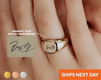 Actual Handwriting Signet Ring Personalized Ring for Men Mother's Day Gift Engraved Rings Women Handwritten Memorial Jewelry Father's Day