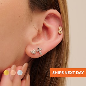 3pc Set 16G Dainty Stud Earrings Set Heart Cross Infinity Ear Piercings Cartilage Studs Tragus Conch Earring Helix Flat Back to College Gift