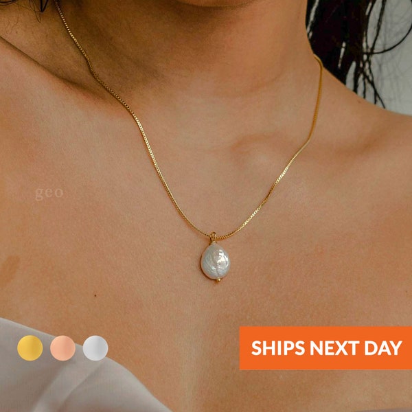 Unique Square Baroque Pearl Couple Pendant Necklace Valentines Day Lover Gift Party Jewelry