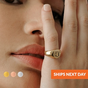 Anillo con sello de monograma, anillo personalizado de oro, joyería personalizada, anillo grabado, anillo con inicial para mujer, anillo para el meñique, anillo de plata, regalo para ella