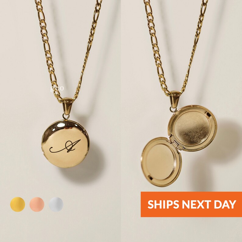 Delicate Engraved Necklace Circle Locket Necklace Photo Etsy