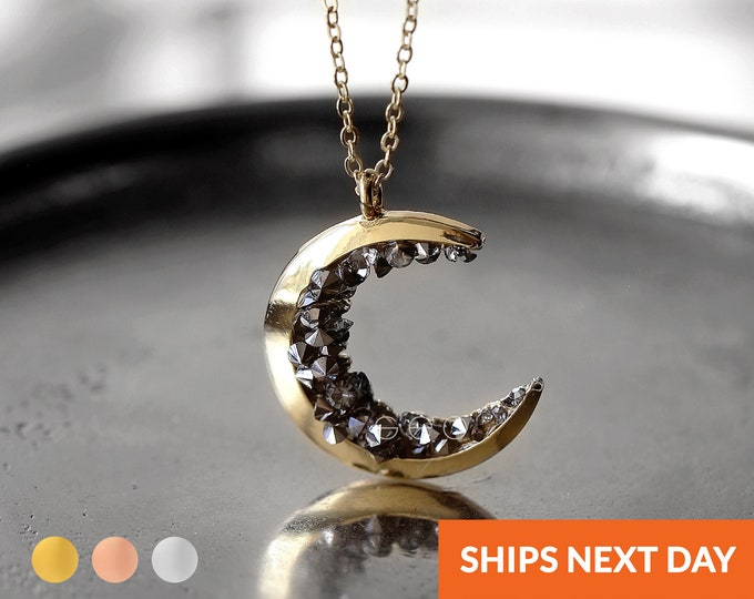 Black Crystal Necklace For Women Boho Jewelry Mother's Day Gift For Her Celestial Jewelry Witch Moon Jewelry Pendant Necklace Mom Jewelry