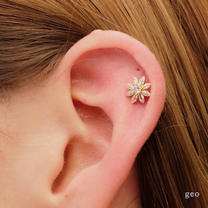 Boucles d'oreilles cartilage fleur 16G Stud Tragus Boucle d'oreille conque fleur Cartilage hélicoïdale dos plat Piercings oreille fleur retour au cadeau universitaire