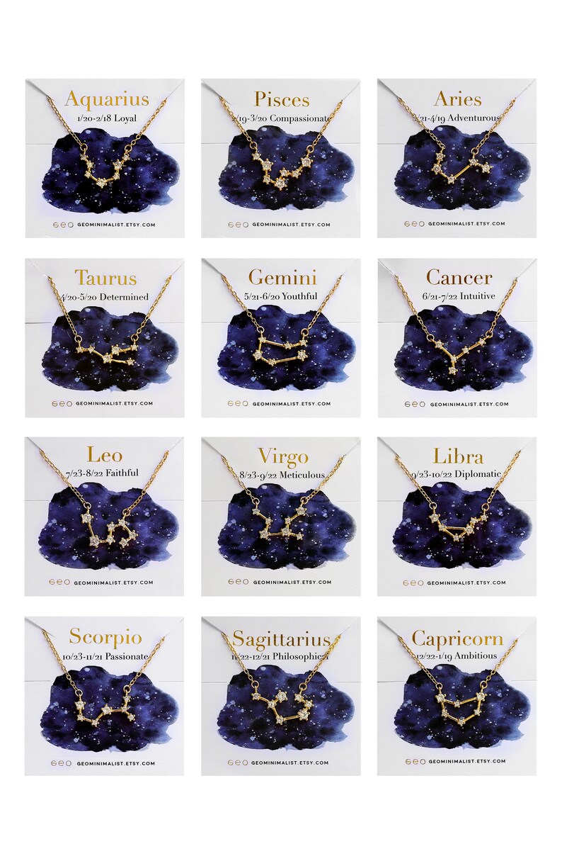 Gold Filled Zodiac Constellation Necklace Aquarius Celestial Jewelry Best Friend Girlfriend Valentines Day Gift For Women Sagittarius