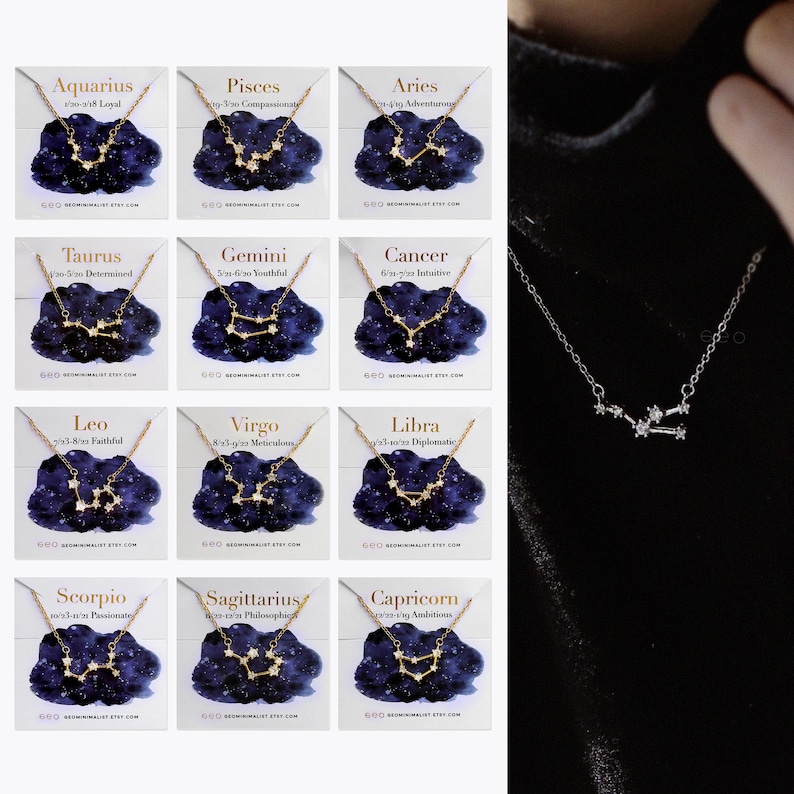 Gold Filled Zodiac Constellation Necklace Aquarius Celestial Jewelry Best Friend Girlfriend Valentines Day Gift For Women Sagittarius