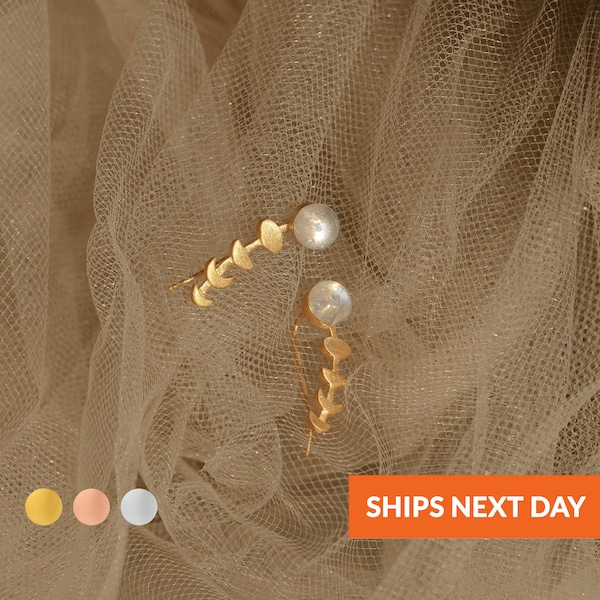 Statement Moonstone Earrings Inspirational Jewelry Fine Jewelry Mom Gift Celestial Jewelry Gold Jewelry Women Gift for Kid Boho Moon Phase