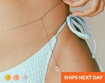 Handgemaakte initiële body chain taille buik ketting drop ketting gepersonaliseerde minimalistische gouden strandkleding aangepaste strand zomer sieraden alfabet naam