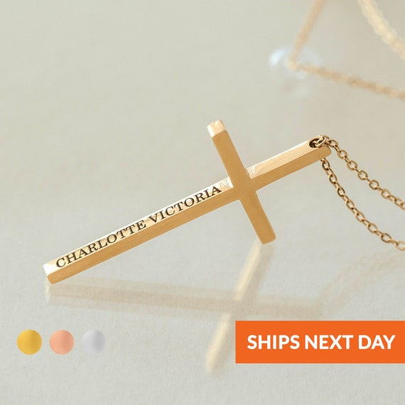 Personalized Cross Necklace Rose Gold Silver Cross Jewelry