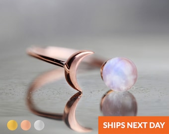 Raw Stone Ring Moonstone Ring Rose Gold Raw Gem Jewelry Celestial Jewelry Girlfriend Gift For Wife Unique Gifts For Women Crystal Ring