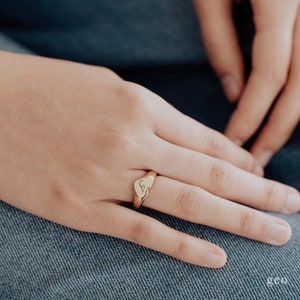 Personalized Heart Signet Ring Heart Ring Engraved Ring Gold Heart Ring Minimal Stacking Ring Dainty Handmade Ring Trendy Gift for Her image 6