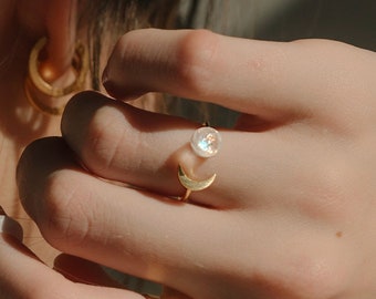 Celestial Jewelry Månstensring för kvinnor Ädelstensring för bästa vän Gåva Boho smycken Statement-ring Gåva till henne Mors dag-present