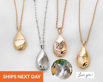 Cremation Jewelry Pet Ashes Necklace for Women Pet Urn Necklace Dog Memorial Gift for Her Engraved Ashes Keepsake Actual Handwriting Jewelry