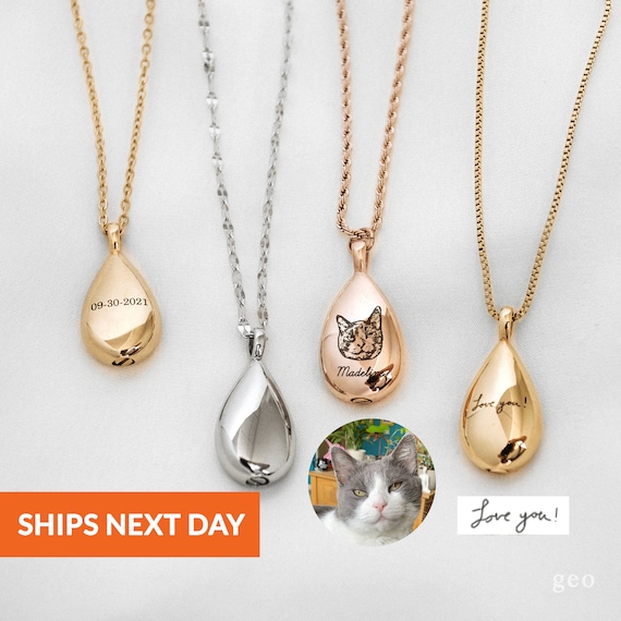 Cremation Jewelry Pet Ashes Necklace for Women Pet Urn Necklace Dog Memorial Gift Engraved Keepsake Handwriting Jewelry Gift Mother's Day