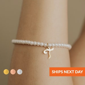 Personalized Pearl Bracelet for Bride Bridesmaid Gifts Bracelet for Women Dainty Pearl Jewelry Initial Beaded Letter Bracelet for Her