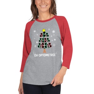 Oh Optometree / Optometrie hässliche Weihnachten Pullover / Weihnachtsgeschenk / Auge Arzt Optometrie Kunst / hässliche Weihnachten / Unisex 3/4 Ärmel Raglan Shirt