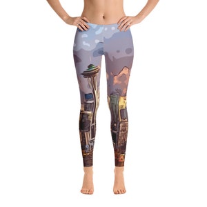 Seattle Skyline Leggings / Space Needle Leggings / Festival Clothing / Womens leggings / Wearable Art / Hoop Clothing / Eco Friendly / Yoga