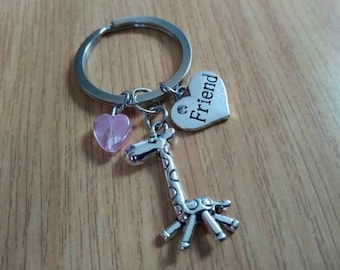 /'Friend/' Heart Charm Keyring with Strong is Beautiful//Giraffe Charm Lovely Gift