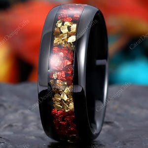 Anel de tungstênio preto masculino com rubi e citrino esmagados antigos, anel de noivado masculino, anel de 8 mm para homens, anel de noivado Comfort Fit His Promise, anel preto