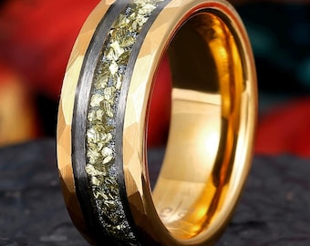 Peridot Mens Band, Mens Tungsten Gold Ring,  Anniversary Ring For Him, Promise Stack Ring, Brushed Hammered Gold Band, 8mm Ring