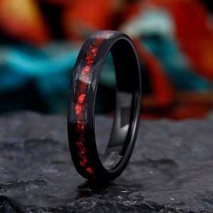 Hamrad svart volframring, Rubin vigselring för kvinnor, vigselring för kvinnor, jubileumsring, förlovningsring, löftering, 4 mm bandring