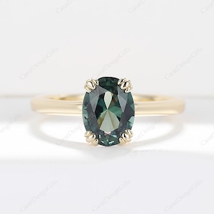 Birthstone Ring,1.5CT Oval Cut 6X8mm Teal Sapphire  Engagement Bridal Ring,4 Prongs Bridal Ring,Handcrafted Ring,Solitaire Gemstone Ring