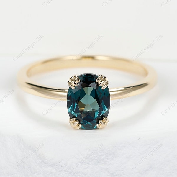 Birthstone Ring,1.5CT Oval Cut 6X8mm Teal Sapphire  Engagement Bridal Ring,4 Prongs Bridal Ring,Handcrafted Ring,Solitaire Gemstone Ring