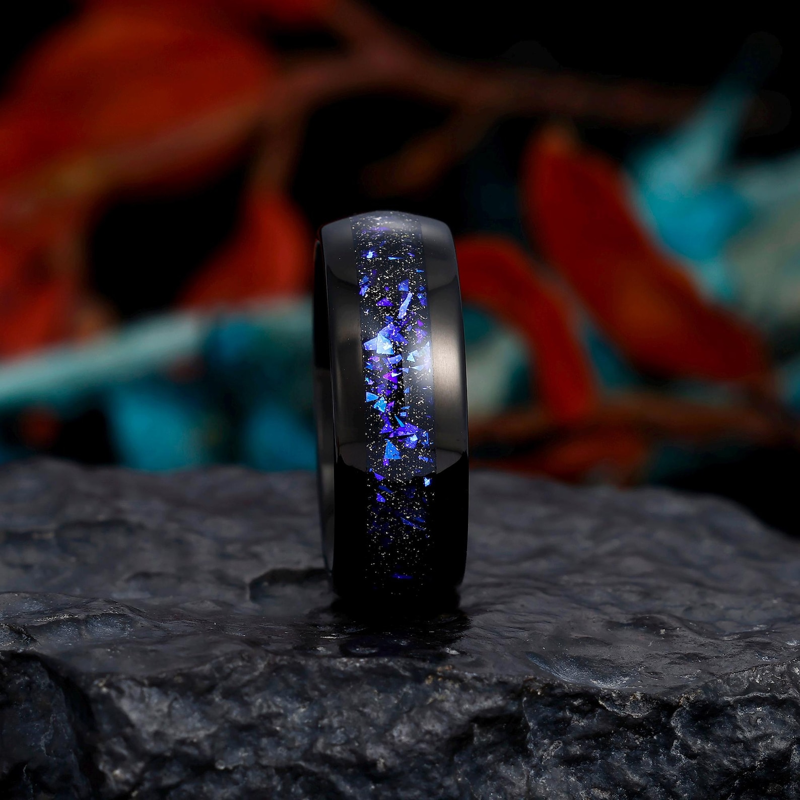 Orion Nebula Ring, Mens Wedding Ring, Black Tungsten Ring, Outer Space ...