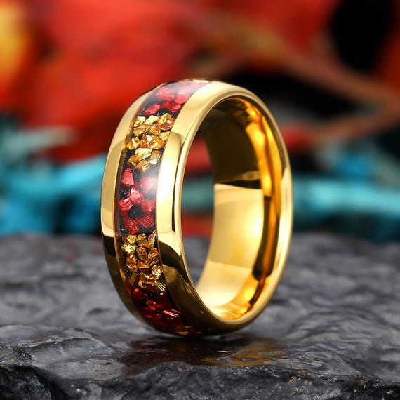 Alliance polie pour homme en or tungstène pour homme, rubis et