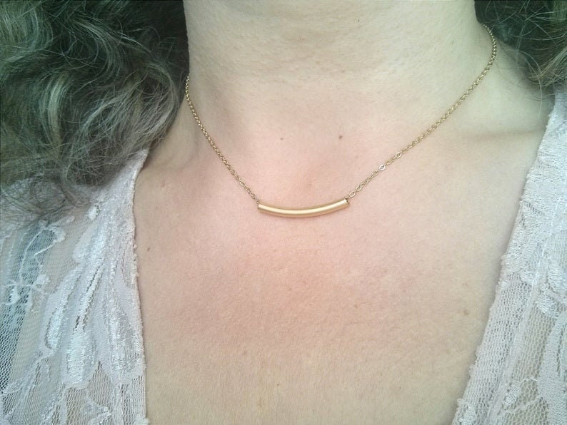 Dainty Gold Necklace,Curved Round Tube Necklace Gift For Women Gold Bar Necklace Everyday Simple Necklace Gold Minimalist Necklace