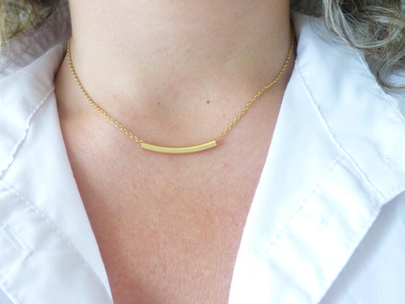 Dainty Gold Necklace,Curved Round Tube Necklace Gift For Women Gold Bar Necklace Everyday Simple Necklace Gold Minimalist Necklace