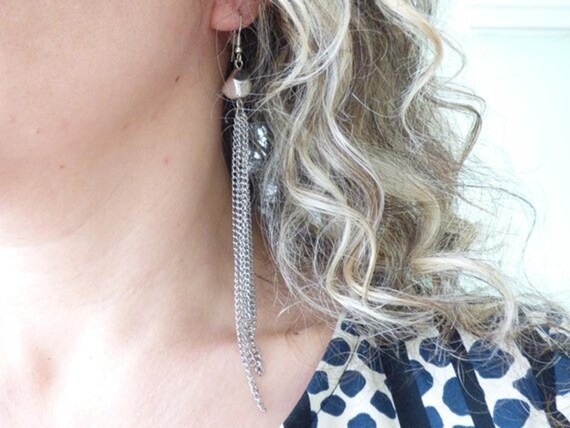 Silver Chain Tassel Earrings Long Bohemian Earrings Dangle