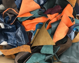 Mixed Full Grain Natural Cow Hide Leather Remnant Pieces Assorted Colours, Sizes and Weights