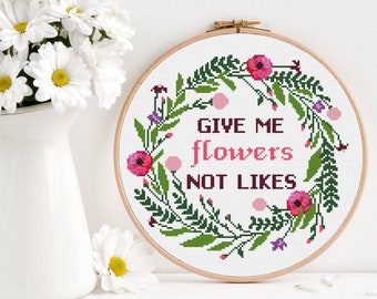 Home Quote Cross Stitch Pattern, Sign cross stitch, Modern cross stitch, Floral wreath cross stitch, funny cross stitch, quote cross stitch