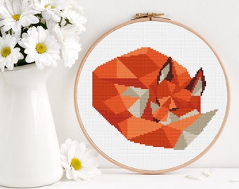 Fox Cross Stitch Pattern PDF, Geometric Cross Stitch, Fox Embroidery, Modern Cross Stitch, Room Wall Decor, geometric fox, cute animal