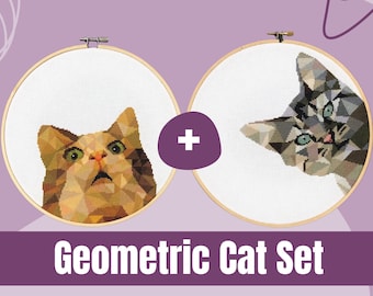 Funny Geometric Cat Set Cross Stitch Pattern PDF, Geometric Cross Stitch, Modern Cross Stitch, Room Wall Decor, cat cross stitch