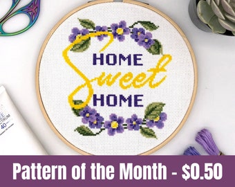 Home Sweet Home-kruissteekpatroon, bloemenborduurwerk (pdf-patroon)