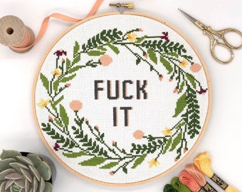 Funny Floral Wreath Cross Stitch Pattern (PDF)