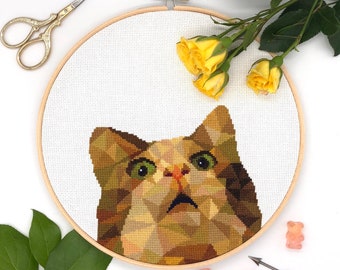 Funny Geometric Cat Cross Stitch Pattern PDF, Geometric Cross Stitch, Modern Cross Stitch, Room Wall Decor, cat cross stitch